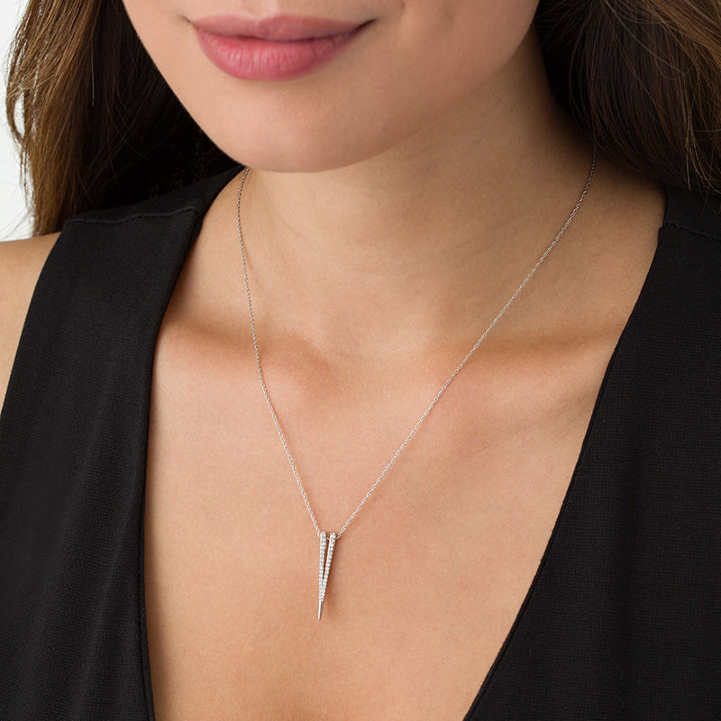 Lab-Created White Sapphire Deep "V" Pendant in Sterling Silver