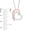 Thumbnail Image 2 of Lab-Created White Sapphire Tilted Double Heart Outline Pendant in Sterling Silver and 10K Rose Gold