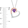Thumbnail Image 2 of 6.0mm Amethyst and 0.04 CT. T.W. Diamond Tilted Loop Heart Pendant in Sterling Silver and 10K Rose Gold