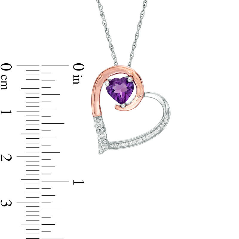 6.0mm Amethyst and 0.04 CT. T.W. Diamond Tilted Loop Heart Pendant in Sterling Silver and 10K Rose Gold