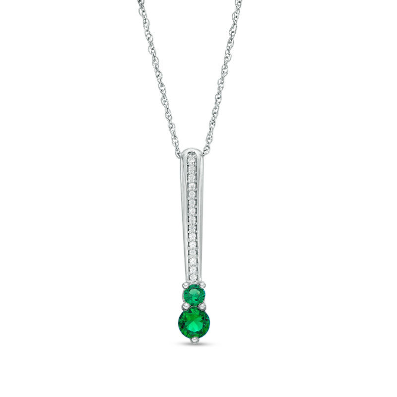 Lab-Created Emerald and White Sapphire Bar Drop Pendant in Sterling Silver