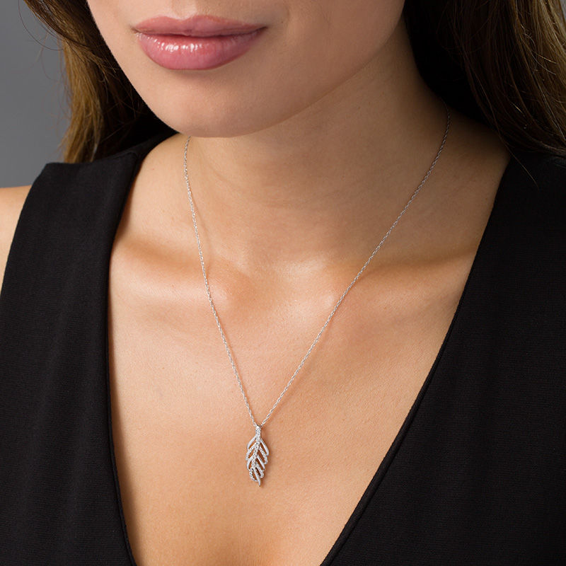 Lab-Created White Sapphire Leaf Pendant in Sterling Silver