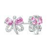 Pear-Shaped Lab-Created Pink and White Sapphire Butterfly Stud Earrings in Sterling Silver