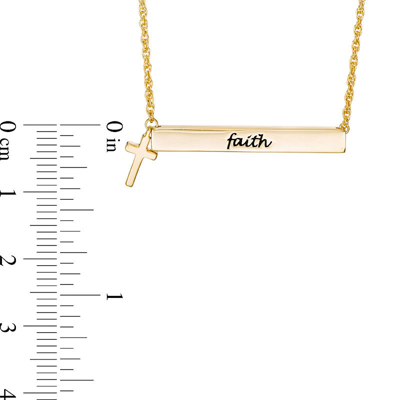 "faith" Bar with Cross Charm Necklace in 10K Gold