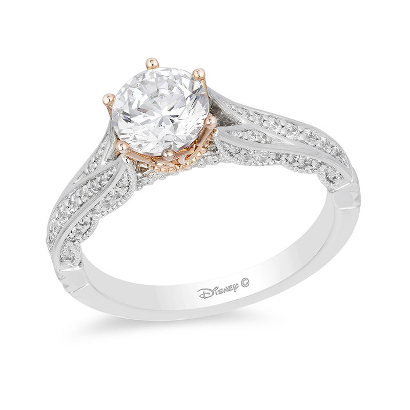Main Image 1 of Enchanted Disney Princess 1.25 CT. T.W. Diamond Crown Vintage-Style Engagement Ring in 14K Two-Tone Gold