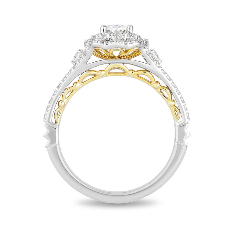Enchanted Disney Belle 1.23 CT. T.W. Oval Diamond Double Frame Engagement Ring in 14K Two-Tone Gold