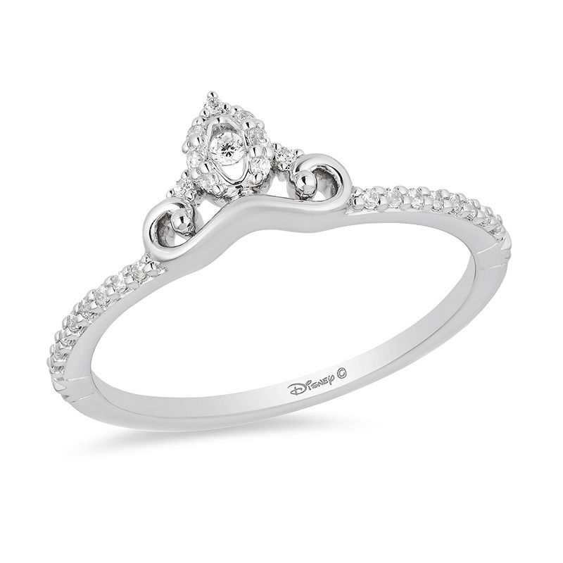 Enchanted Disney Cinderella 0.10 CT. T.W. Diamond Carriage Contour Wedding Band in 14K White Gold|Peoples Jewellers