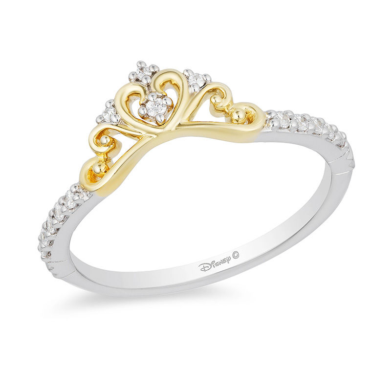 Enchanted Disney Princess 0.10 CT. T.W. Diamond Heart Crown Contour Wedding Band in 14K Two-Tone Gold|Peoples Jewellers
