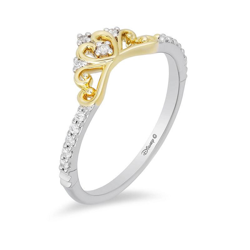 Enchanted Disney Princess 0.10 CT. T.W. Diamond Heart Crown Contour Wedding Band in 14K Two-Tone Gold