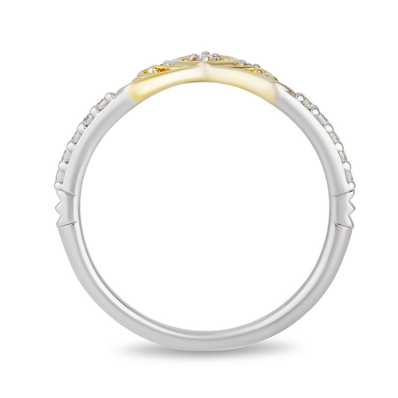Main Image 3 of Enchanted Disney Princess 0.10 CT. T.W. Diamond Heart Crown Contour Wedding Band in 14K Two-Tone Gold
