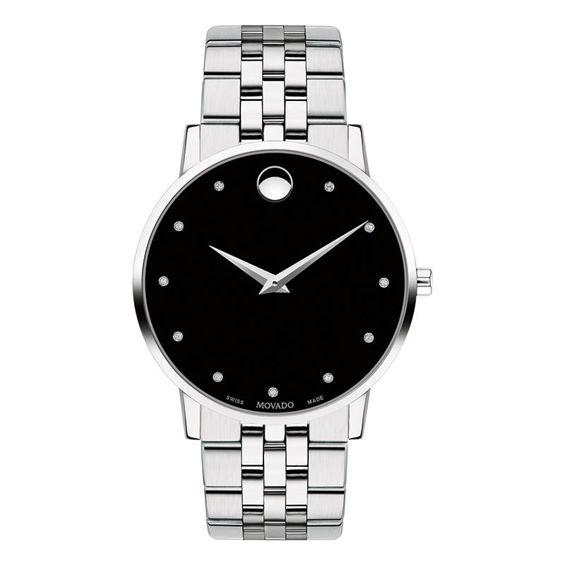 Men's Movado Museum® Classic 0.04 CT. T.W. Diamond Watch with Black Dial (Model: 0607201)|Peoples Jewellers