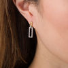 Thumbnail Image 2 of Lab-Created White Sapphire Open Double Rectangle Link Drop Earrings in Sterling Silver and 10K Gold