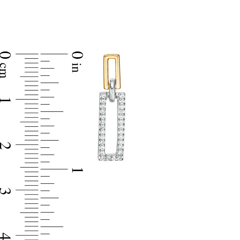 Main Image 3 of Lab-Created White Sapphire Open Double Rectangle Link Drop Earrings in Sterling Silver and 10K Gold