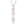 Thumbnail Image 0 of Lab-Created White Sapphire Graduated Open Triple Triangle Drop Pendant in Sterling Silver and 10K Rose Gold