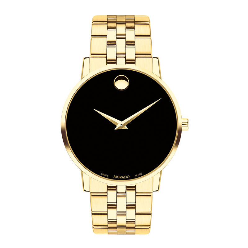 Men's Movado Museum® Classic Gold-Tone PVD Watch with Black Dial (Model: 0607203)|Peoples Jewellers
