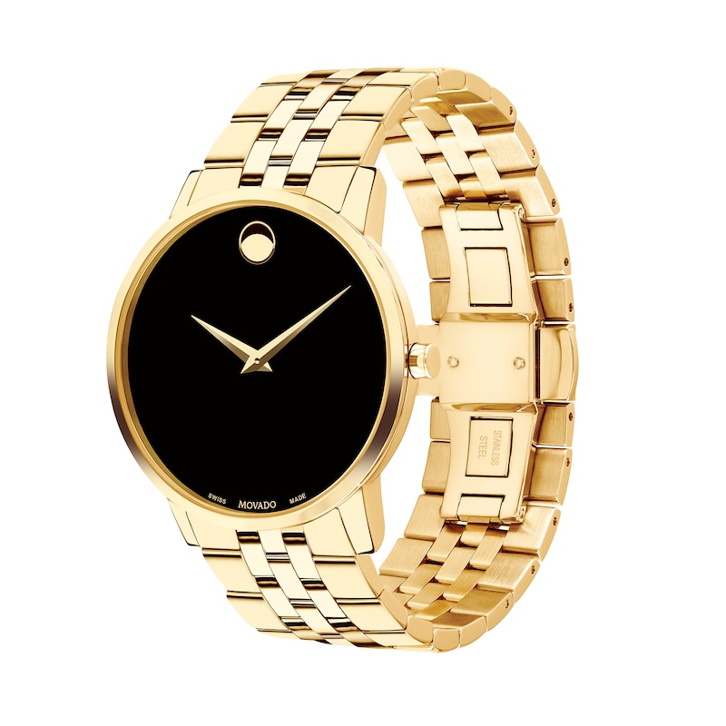 Men's Movado Museum® Classic Gold-Tone PVD Watch with Black Dial (Model ...