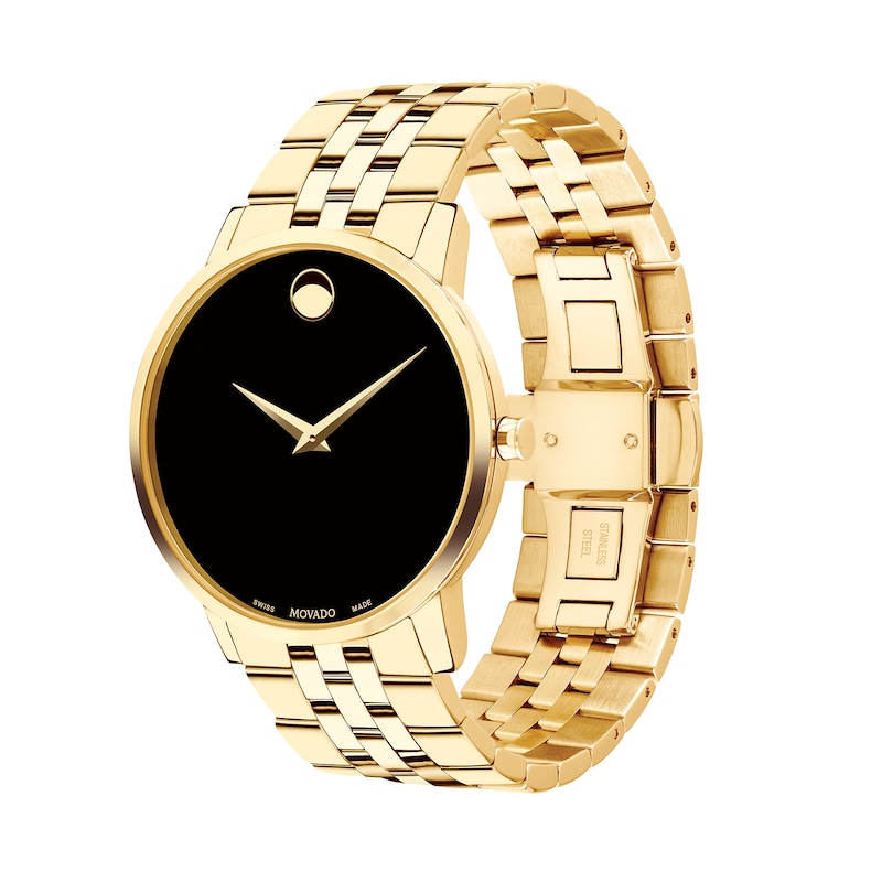 Men's Movado Museum® Classic Gold-Tone PVD Watch with Black Dial (Model: 0607203)|Peoples Jewellers