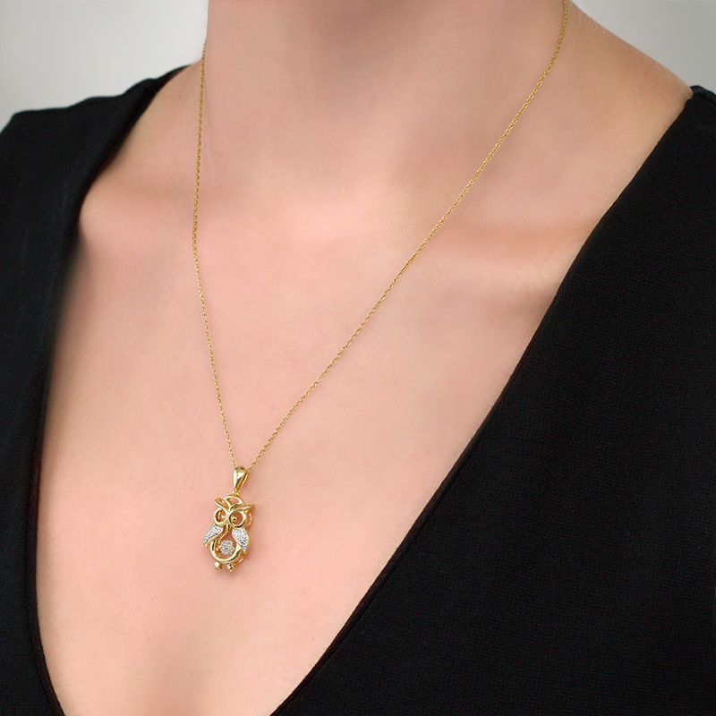 Main Image 2 of Unstoppable Love™ 0.065 CT. T.W. Diamond Owl Pendant in Sterling Silver with 14K Gold Plate