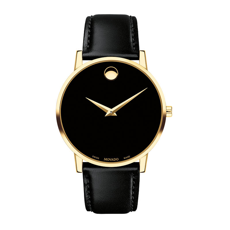 Men's Movado Museum® Classic Gold-Tone PVD Strap Watch with Black Dial (Model: 0607271)|Peoples Jewellers