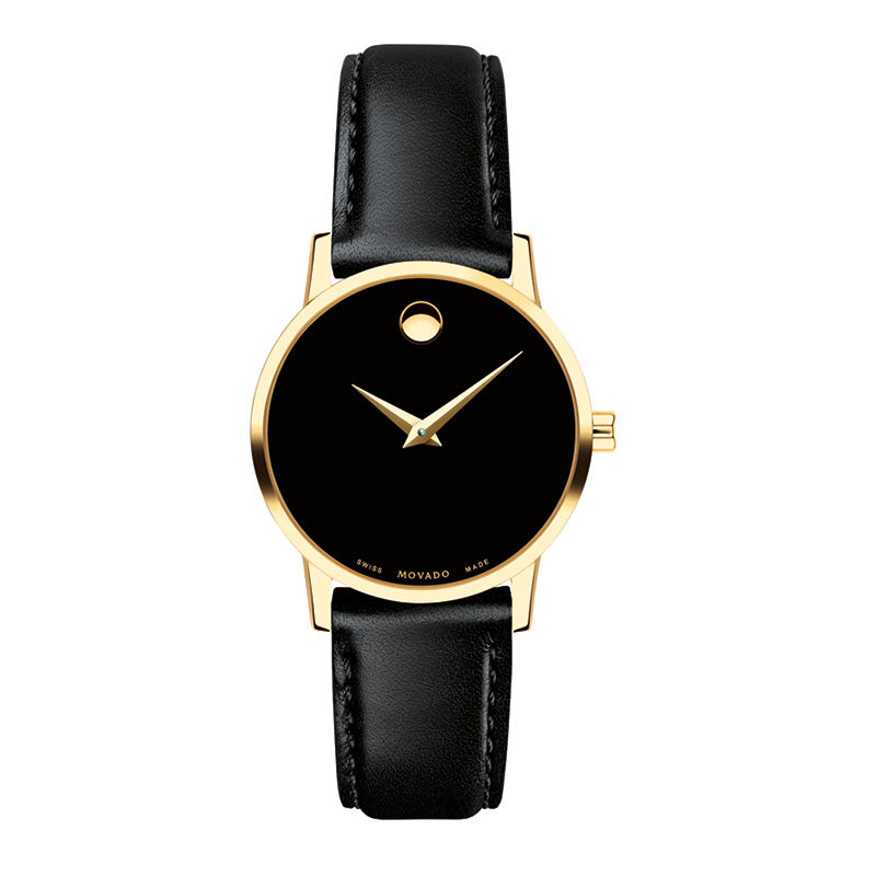 Main Image 1 of Ladies' Movado Museum® Classic Gold-Tone PVD Strap Watch with Black Dial (Model: 0607275)