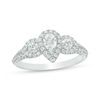 Thumbnail Image 1 of 0.95 CT. T.W. Pear-Shaped Diamond Past Present Future® Frame Vintage-Style Engagement Ring in 14K White Gold
