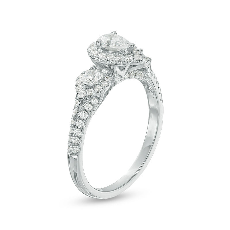 Main Image 2 of 0.95 CT. T.W. Pear-Shaped Diamond Past Present Future® Frame Vintage-Style Engagement Ring in 14K White Gold