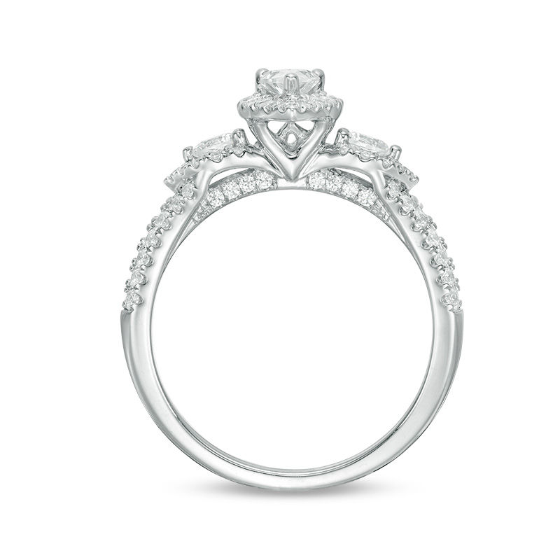 Main Image 6 of 0.95 CT. T.W. Pear-Shaped Diamond Past Present Future® Frame Vintage-Style Engagement Ring in 14K White Gold