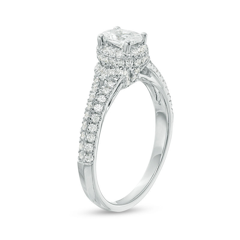 1.00 CT. T.W. Certified Oval Diamond Frame Engagement Ring in 14K White Gold (I/SI2)