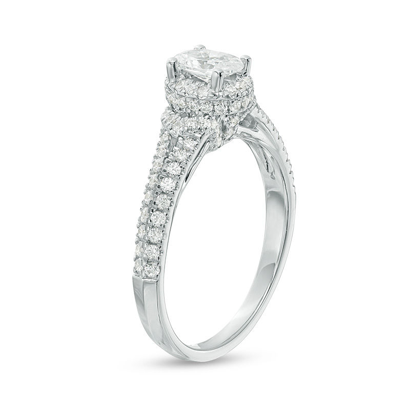 Main Image 2 of 1.00 CT. T.W. Certified Oval Diamond Frame Engagement Ring in 14K White Gold (I/SI2)
