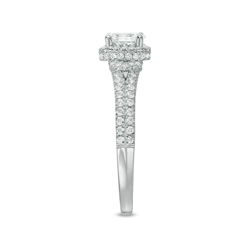 Main Image 4 of 1.00 CT. T.W. Certified Oval Diamond Frame Engagement Ring in 14K White Gold (I/SI2)