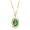 Thumbnail Image 1 of Oval Emerald and 0.15 CT. T.W. Diamond Double Cushion Frame Drop Pendant in 10K Gold