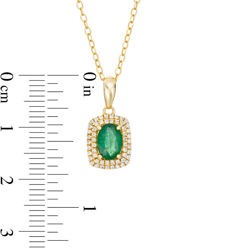 Main Image 3 of Oval Emerald and 0.15 CT. T.W. Diamond Double Cushion Frame Drop Pendant in 10K Gold