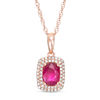 Thumbnail Image 0 of Oval Ruby and 0.15 CT. T.W. Diamond Cushion-Shaped Double Frame Pendant in 10K Rose Gold