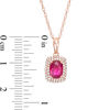 Thumbnail Image 2 of Oval Ruby and 0.15 CT. T.W. Diamond Cushion-Shaped Double Frame Pendant in 10K Rose Gold