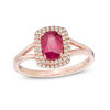 Thumbnail Image 0 of Oval Ruby and 0.15 CT. T.W. Diamond Double Cushion Frame Ring in 10K Rose Gold