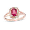 Thumbnail Image 1 of Oval Ruby and 0.15 CT. T.W. Diamond Double Cushion Frame Ring in 10K Rose Gold