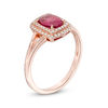 Thumbnail Image 2 of Oval Ruby and 0.15 CT. T.W. Diamond Double Cushion Frame Ring in 10K Rose Gold