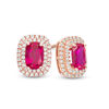 Thumbnail Image 1 of Oval Ruby and 0.23 CT. T.W. Diamond Double Cushion Frame Stud Earrings in 10K Rose Gold