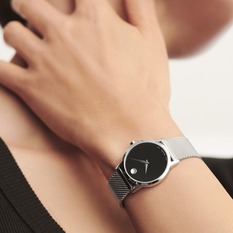 Main Image 2 of Ladies' Movado Museum® Classic Mesh Watch with Black Dial (Model: 0607220)