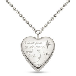 Diamond Accent &quot;I love you to the moon and back&quot; Heart Locket in Sterling Silver