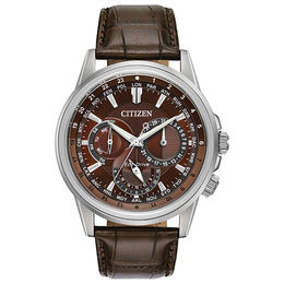 Men's Citizen Eco-Drive® Calendrier Chronograph Strap Watch with Brown Dial (Model: BU2020-29X)