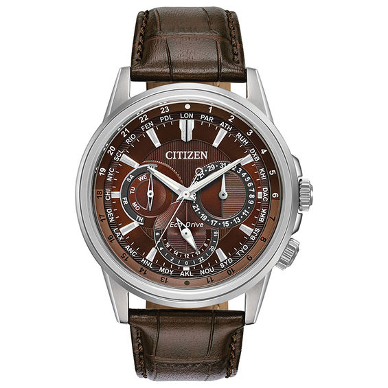 Citizen brycen eco drive mens chronograph watch w leather strap Men S Citizen Eco Drive Calendrier Chronograph Strap Watch With Brown Dial Model Bu2020 29x Peoples Jewellers