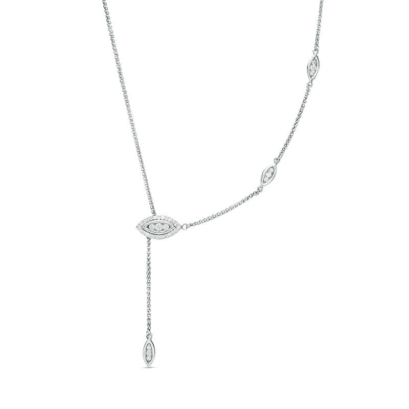 0.29 CT. T.W. Diamond Marquise Frame Station Lariat Bolo Necklace in Sterling Silver - 26"