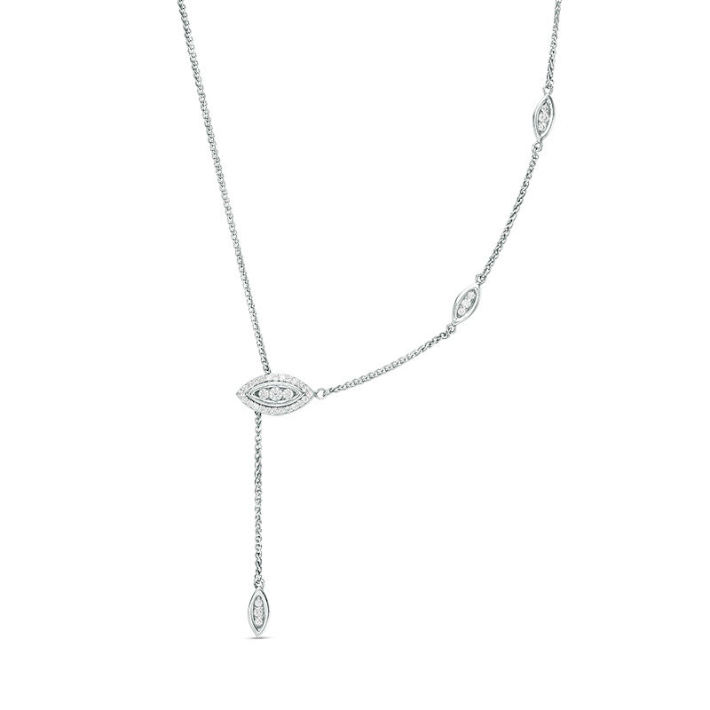 0.29 CT. T.W. Diamond Marquise Frame Station Lariat Bolo Necklace in Sterling Silver - 26"|Peoples Jewellers