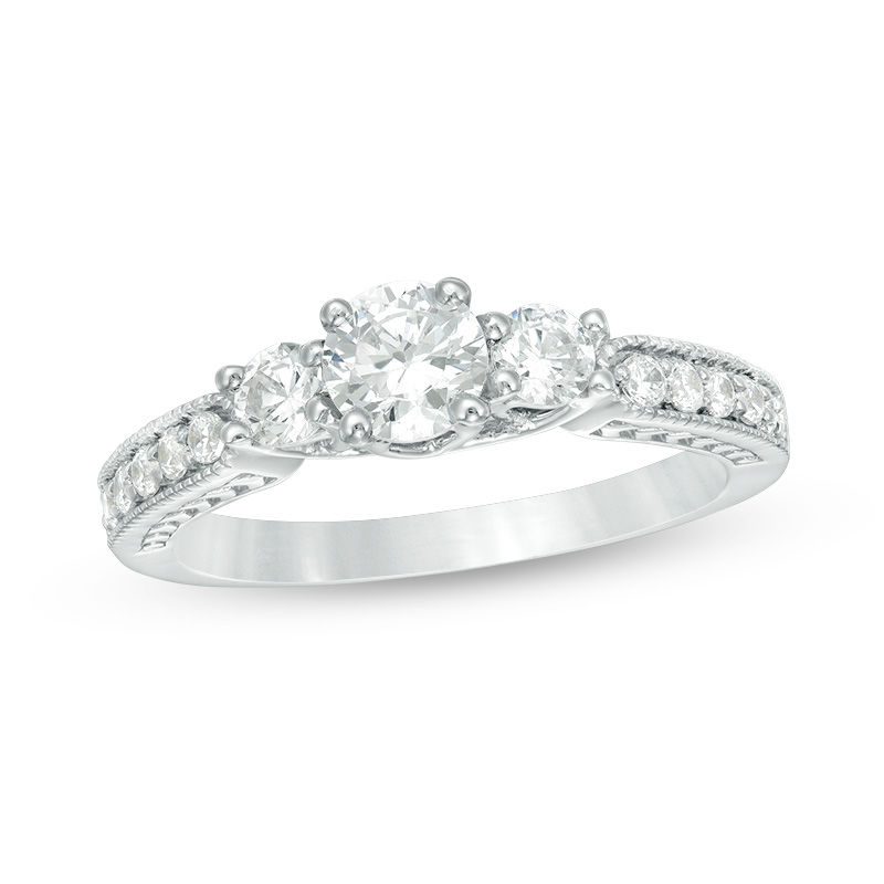 Main Image 1 of 0.69 CT. T.W. Diamond Three Stone Vintage-Style Engagement Ring in 10K White Gold