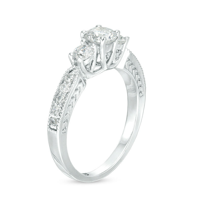 Main Image 2 of 0.69 CT. T.W. Diamond Three Stone Vintage-Style Engagement Ring in 10K White Gold