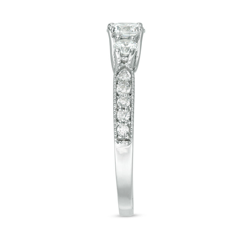 Main Image 4 of 0.69 CT. T.W. Diamond Three Stone Vintage-Style Engagement Ring in 10K White Gold