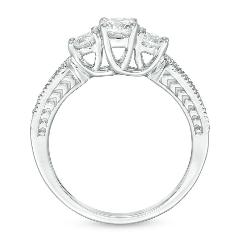 Main Image 5 of 0.69 CT. T.W. Diamond Three Stone Vintage-Style Engagement Ring in 10K White Gold