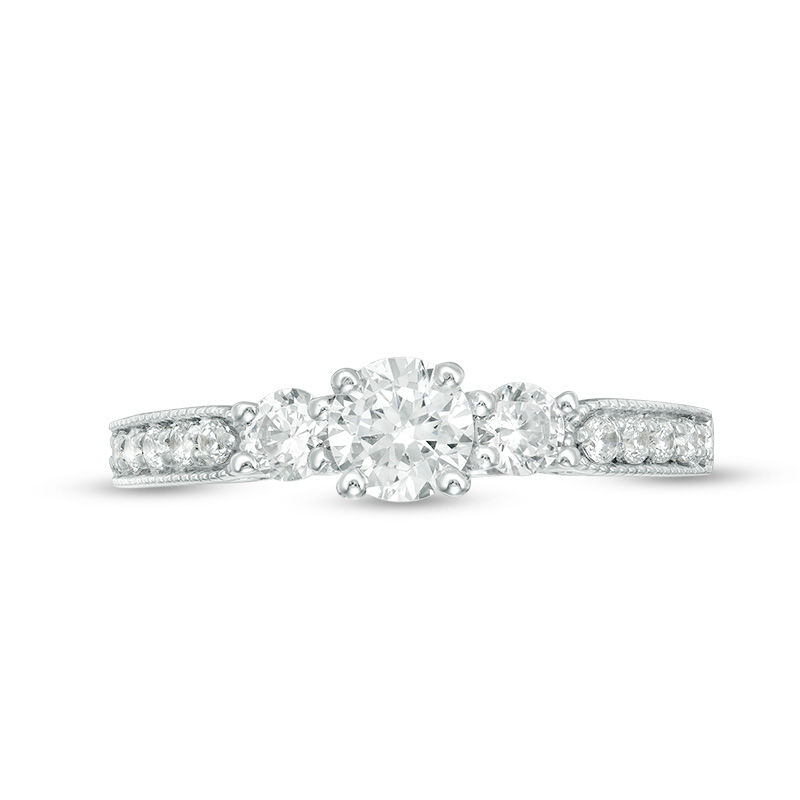 Main Image 6 of 0.69 CT. T.W. Diamond Three Stone Vintage-Style Engagement Ring in 10K White Gold