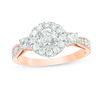 Thumbnail Image 0 of 0.95 CT. T.W. Diamond Frame Three Stone Engagement Ring in 10K Rose Gold